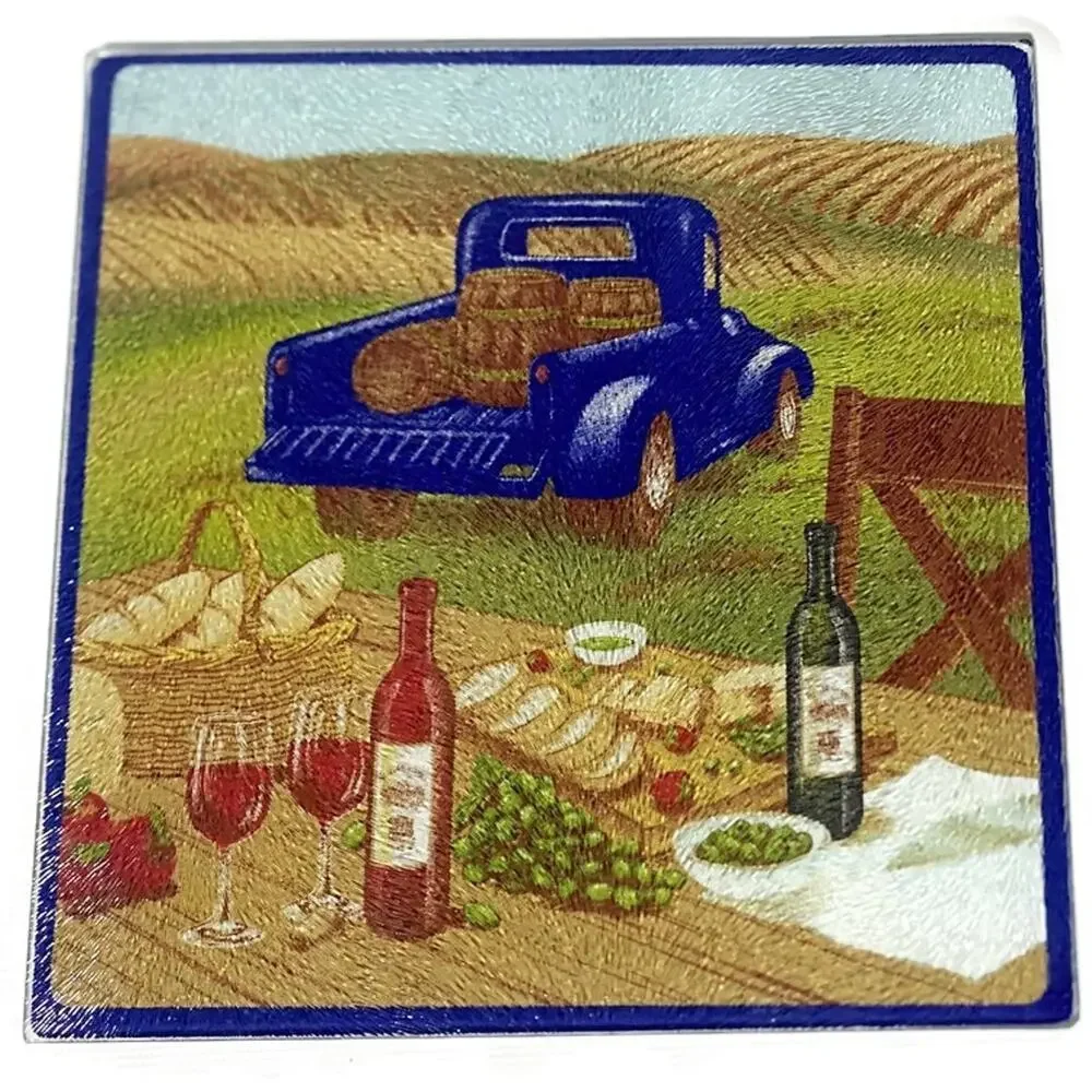 Country Picnic Trivet Hot Plate Set of 2 Hay Farm Pickup Truck